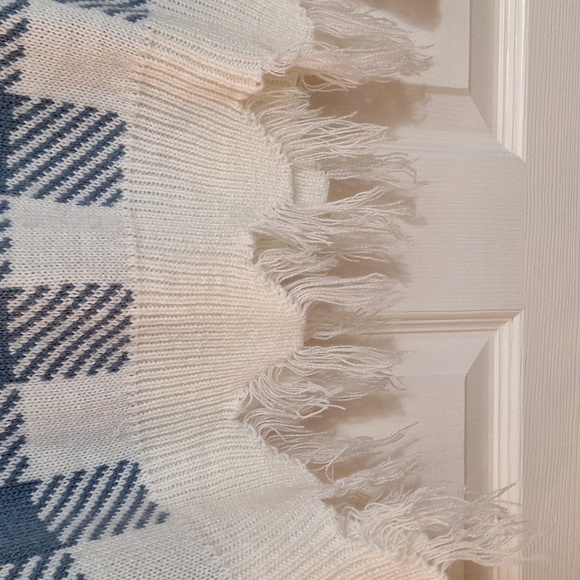 NWOT JUST POLLY New York plaid BLUE WHITE frayed pullover sweater XLG - Picture 6 of 13